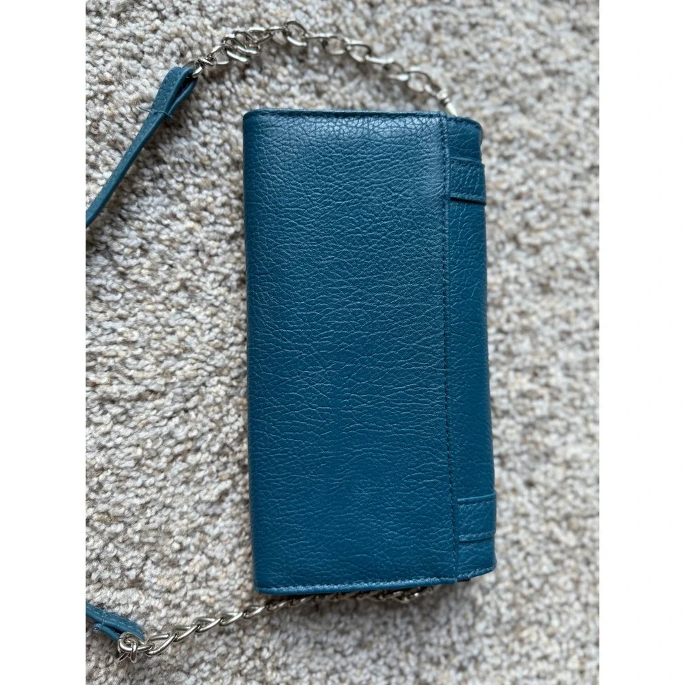 Nicole Miller Crossbody Wallet detachable Chain‎ Strap Teal Blue